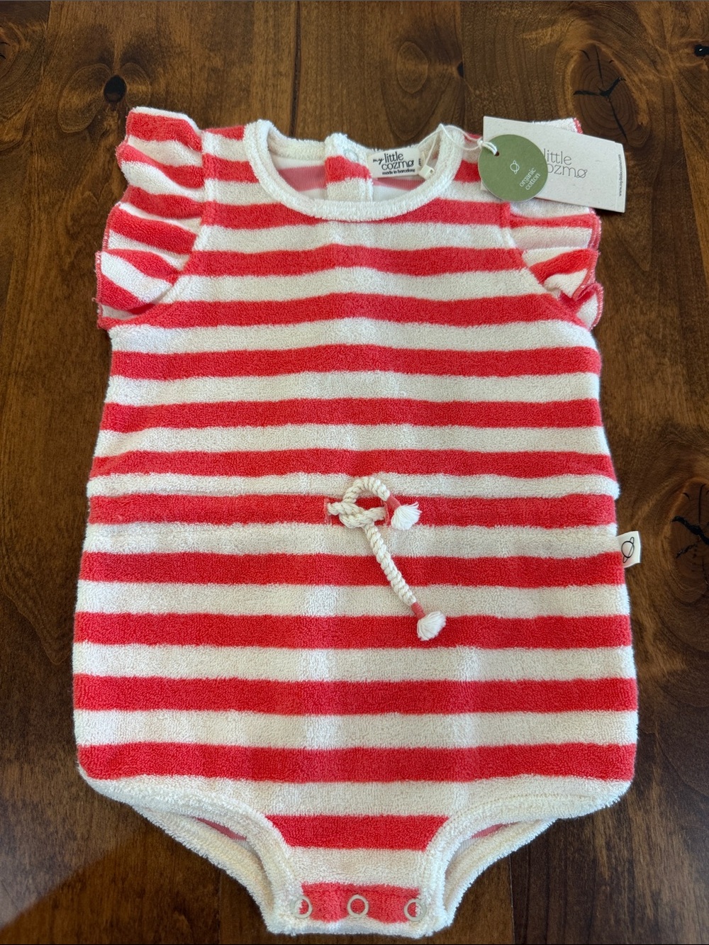 Coral & White Striped Terry One-Piece for Kids
